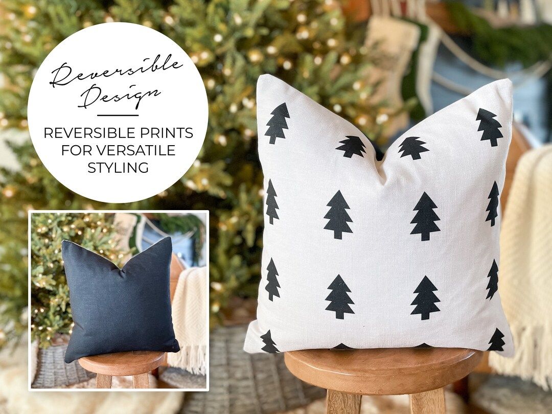 Black Tree Holiday Collection Reversible Printed Pillow Cover | Etsy (US)