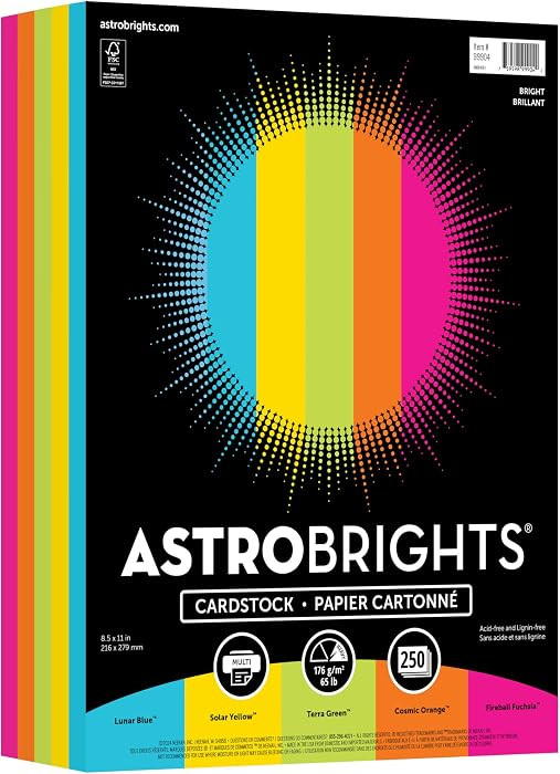 Astrobrights Color Cardstock -"Bright" Assortment, 65 lb Cover Weight, 8.5 x 11, Assorted, 250/Pa... | Amazon (US)