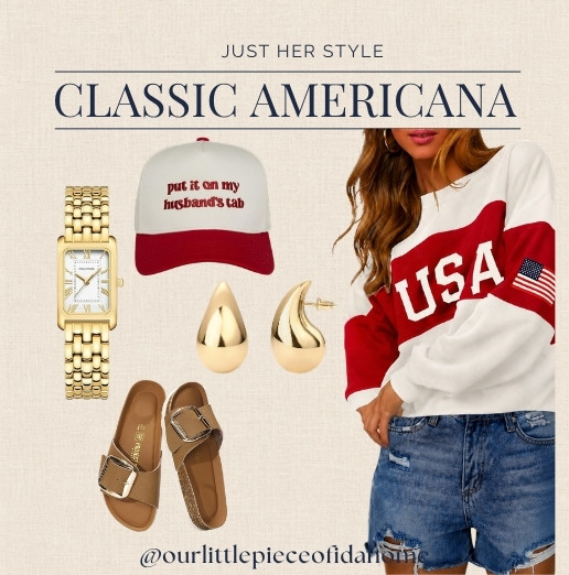 I’m linking all of the pieces from this classic Americana-inspired look. The mix of relaxed denim, easy sandals, statement accessories, and a vintage-inspired sweatshirt feels timeless, comfortable, and effortless.

I love outfits that feel put together without being overdone, and these pieces can easily be worn throughout the season. A simple combination of classics that never goes out of style.
@Amazon 

 #LTKU #LTKSaleAlert #LTKBeauty