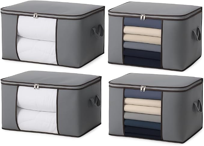 Kit c/ 4 CAIXA Sacos Organizadores REFORÇADO de Roupas e Edredons – Visor Transparente, Zíper... | Amazon (BR)