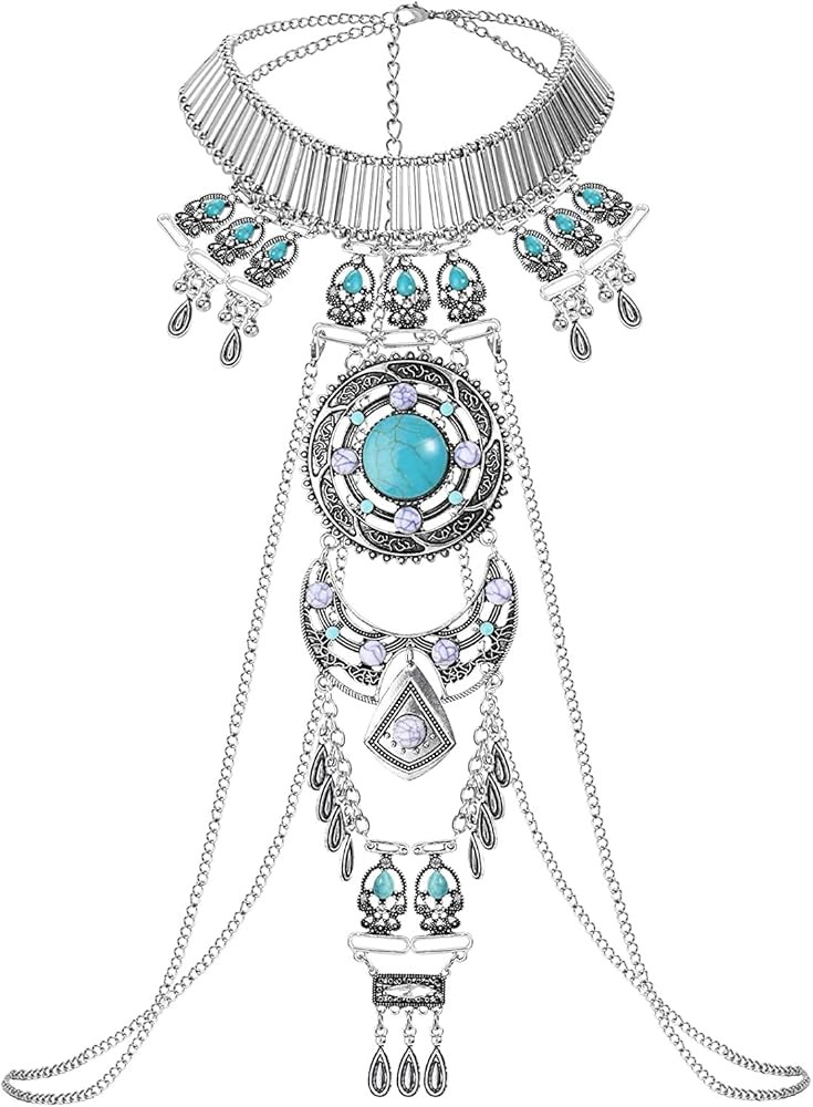 Boho Statement Turquoise Necklace Turquoise Jewelry Silver Necklace Amazon Necklace Stack | Amazon (US)