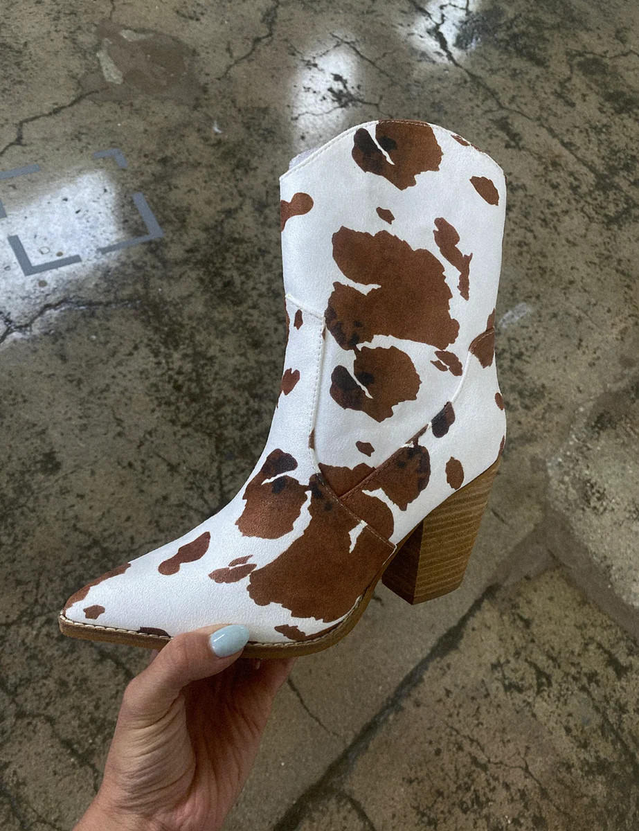 Rodeo Ready Cow Print Cowboy Boots | Willow Boutique