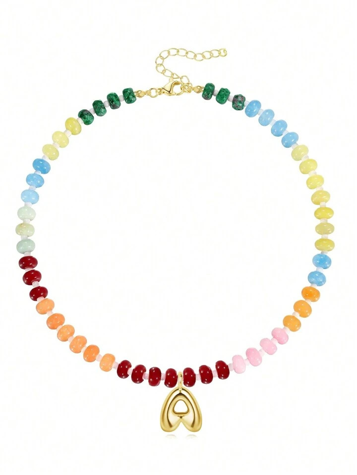 Initial Necklace Colorful Beaded Gemston Choker | SHEIN