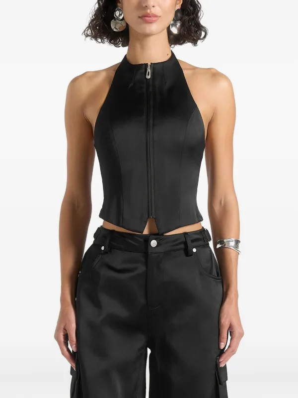 Claudette satin halterneck backless top | Farfetch Global