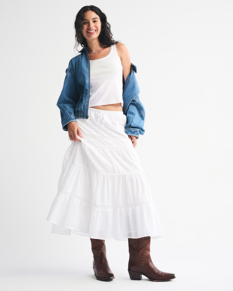 Tie-Waist Tiered Maxi Skirt | Abercrombie & Fitch (US)