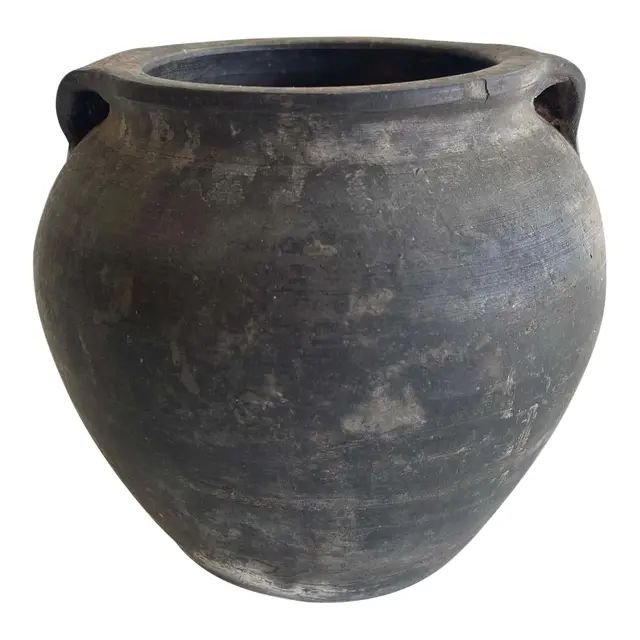 Vintage Clay Pottery Dark Gray | Chairish
