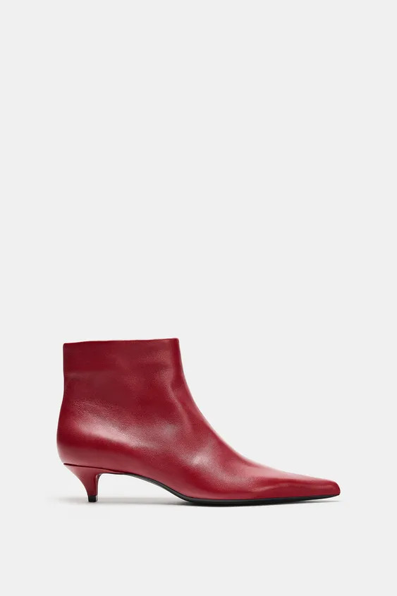 SOFT LEATHER KITTEN HEEL ANKLE BOOTS | Zara Canada