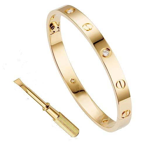 QUEEN JULIA Gold Bracelets for Women Couples Bracelets Titanium Steel Love Bracelet Buckle Pulser... | Amazon (US)