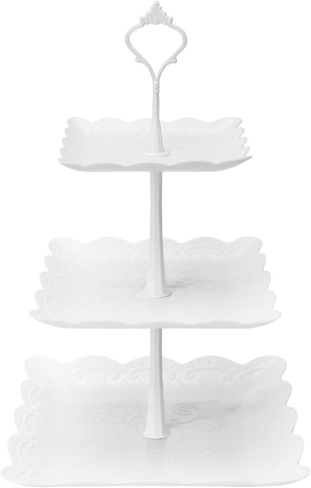 Coitak 3 Tier Cupcake Stand, Plastic Tiered Serving Stand, Square Dessert Tray for Tea Party, Bab... | Amazon (US)