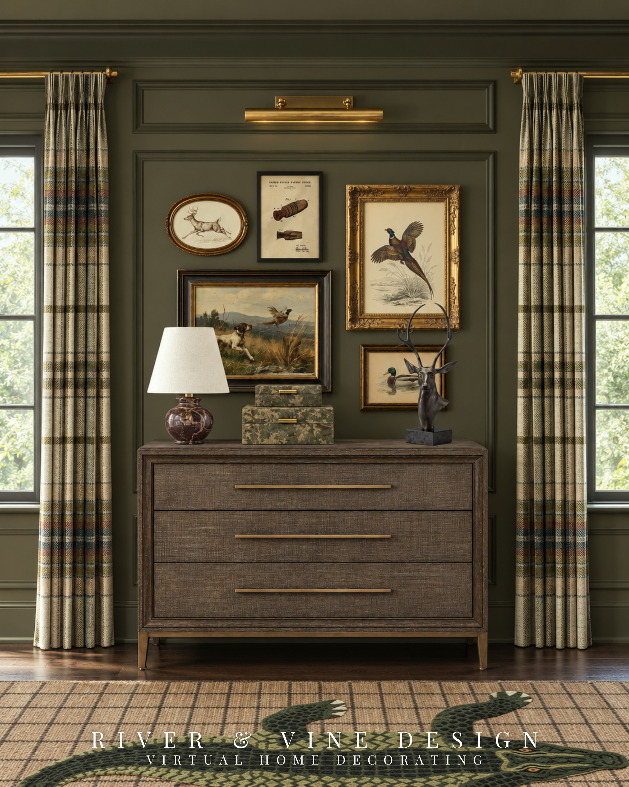 The dresser is in place… but that whole side of your child’s room still feels unfinished.

A hunting-inspired kids’ bedroom gallery wall gives that empty space a purpose—and makes their interests part of the design.

Here, wildlife artwork brings together deer, sporting dogs, ducks, and pheasants. Mixing frame shapes and finishes creates a collected feel, while the shared earthy colors keep everything connected. Notice how the arrangement stays centered over the dresser: it reads as one grouping instead of scattered pictures.

For a similar refresh, start with a favorite wildlife print, add smaller coordinating artwork, and finish with a lamp. Browse the featured artwork and dresser accents to find your starting pieces.

What would your child want framed: deer, ducks, or fish?

hunting inspired kids bedroom, wildlife gallery wall, vintage style sporting art, kids bedroom dresser styling, pheasant wall art, deer bedroom decor, olive green bedroom, plaid curtains

I may receive a commission from purchases made through my links.
 

 #LTKHome #LTKKids