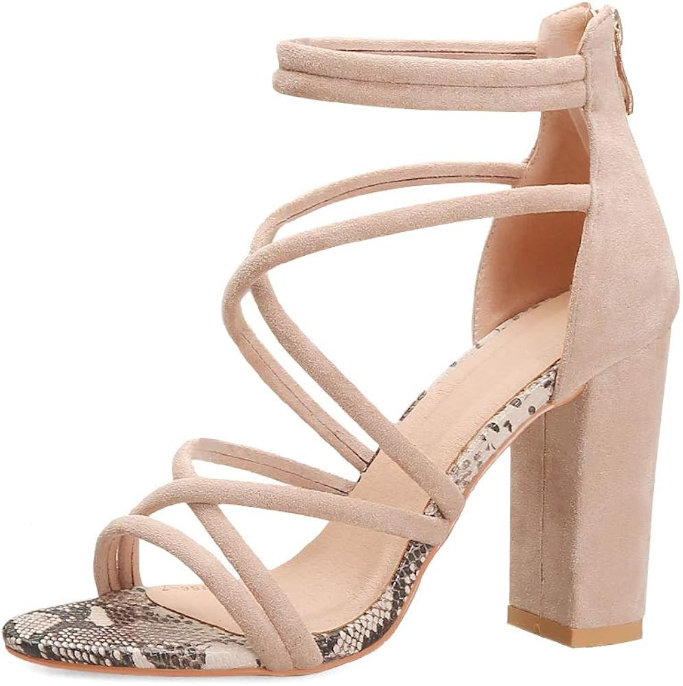 Mayou Women's Gladiator Ankle Strap Lace Up Chunky High Heel Crisscross Strappy Open Toe Block He... | Amazon (US)