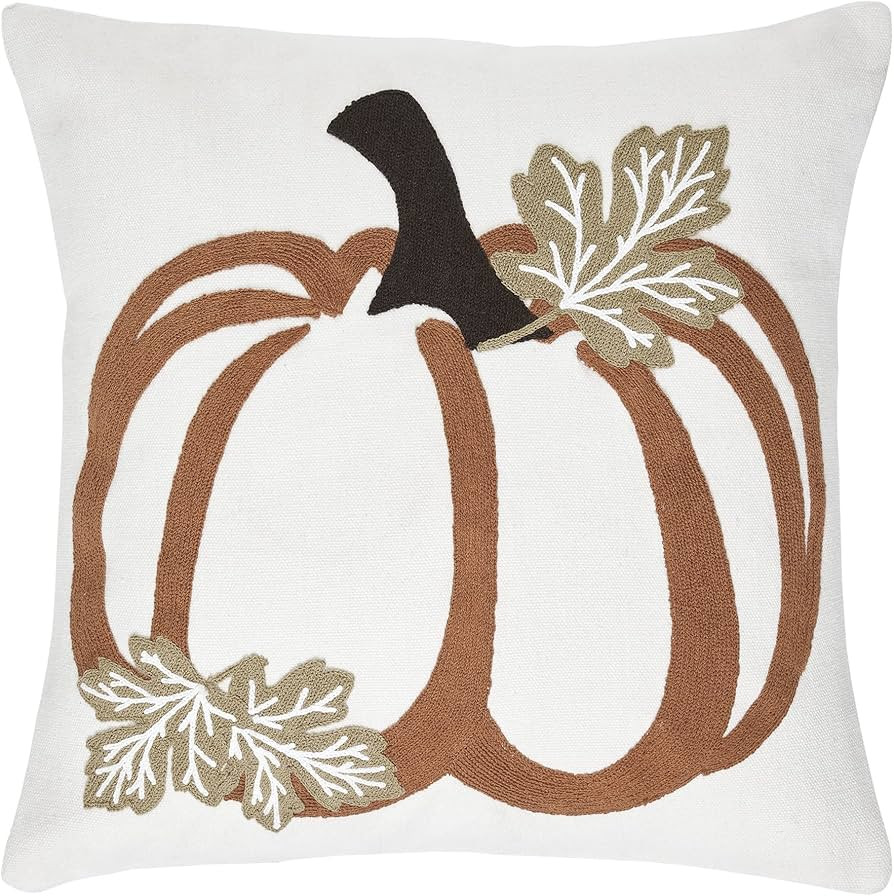 VHC Brands Wheat Plaid, Farmhouse Pillow, Thanksgiving, Pumpkin, Embroidered Canvas, 18x18 | Amazon (US)