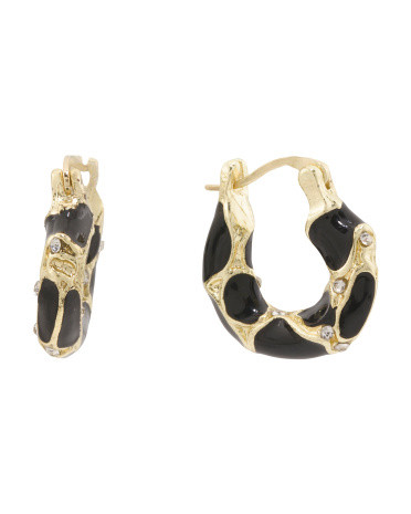 Nolan Gold Plated Black Enamel Earrings | TJ Maxx