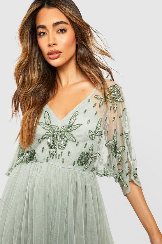 Bridesmaid Hand Embellished Kimono Mesh Maxi | Boohoo.com (US & CA)