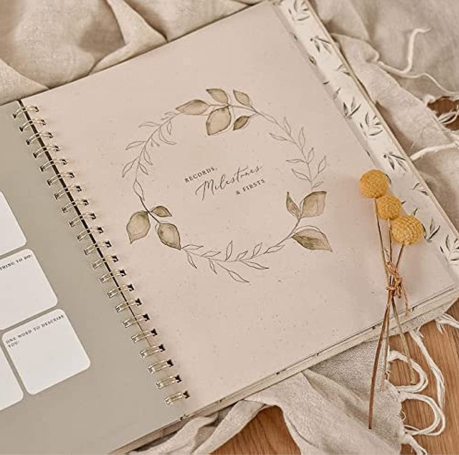 Unisex Baby Memory Book | Minimalist First Year Keepsake for Milestones | Simple Scrapbook Baby Books for Boy or Girl | 60 Pages Natural Linen - Olive theme

#LTKbaby #LTKunder50 #LTKbump