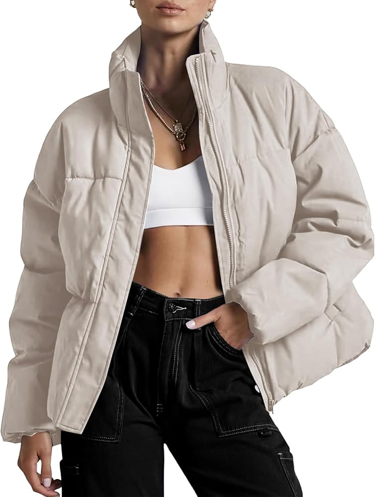 Flygo Womens Cropped Puffer Jacket Zip Up Stand Collar Lightweight Quilted Padded Down Winter War... | Amazon (US)