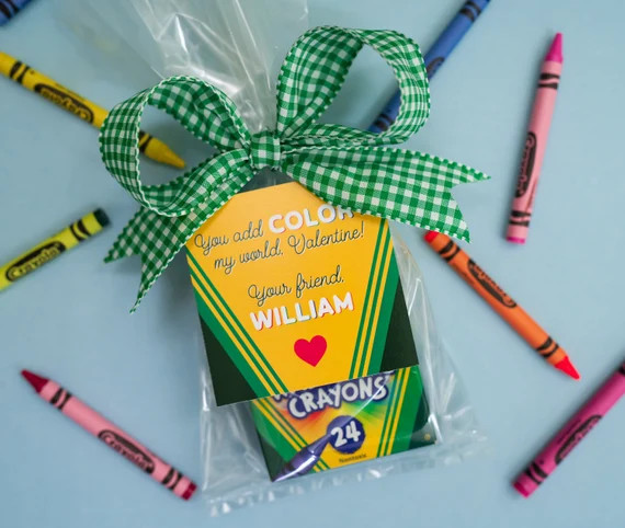 Crayons 25 PRINTED PERSONALIZED Valentine's 3 Inch Square | Etsy | Etsy (US)