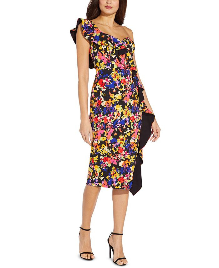 Aidan by Aidan Mattox Women's Floral-Print Ruffled One-Shoulder Dress & Reviews - Dresses - Women... | Macys (US)