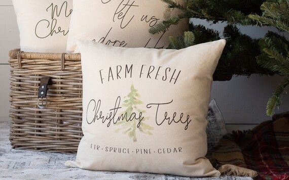 Christmas Pillow | Farm Fresh Christmas Trees Pillow | Christmas Decor Pillow | Throw Pillows | D... | Etsy (US)