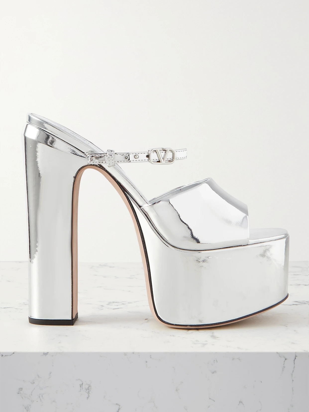 Valentino Garavani - Tan-go 155 Mirrored-leather Platform Mules - Silver | NET-A-PORTER (US)