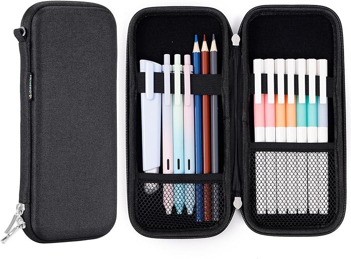 Upgraded Hard Pencil Case Box for Adults,Durable Pen Carrying Case with Zipper-Black | Amazon (US)
