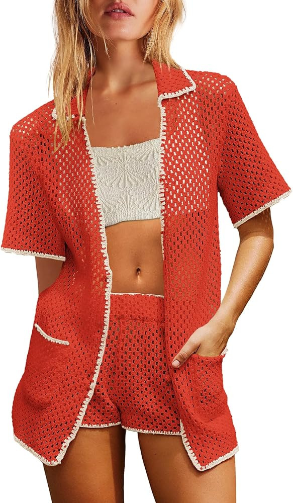 Nirovien Womens 2 Piece Swimsuit Coverup Crochet Cover Up Hollow Out Knit Bathing Suit Beach Outf... | Amazon (US)