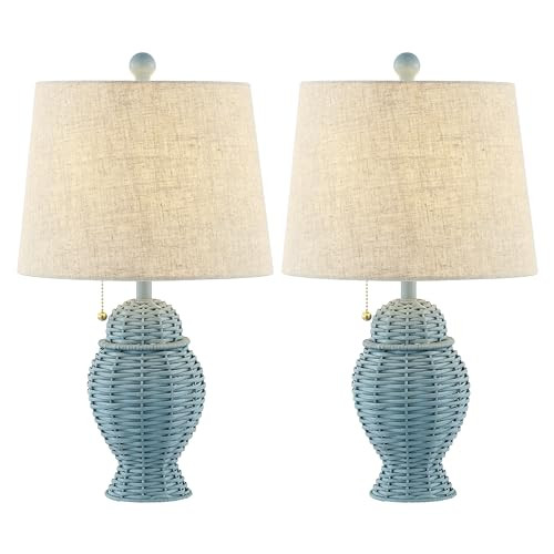 JONATHAN Y JYL4041B-SET2 Margie Wicker 20.5" Bohemian Rustic Iron LED Table Lamp Farmhouse, Coastal, Traditional, Living Room, Dining Room, Bedroom, Blue (Set of 2) | Amazon (US)
