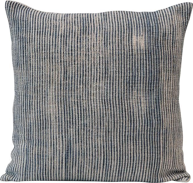 Creative Co-Op Stonewashed Woven Cotton Blend Slub Stripes, Blue & Cream Color Pillow, Grey | Amazon (US)