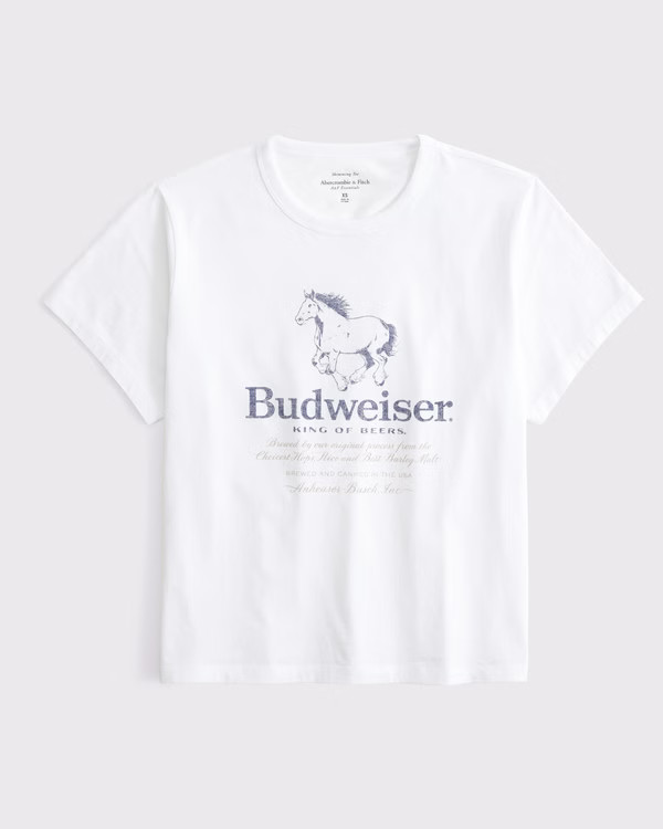 Women's Short-Sleeve Budweiser Graphic Skimming Tee | Women's New Arrivals | Abercrombie.com | Abercrombie & Fitch (US)