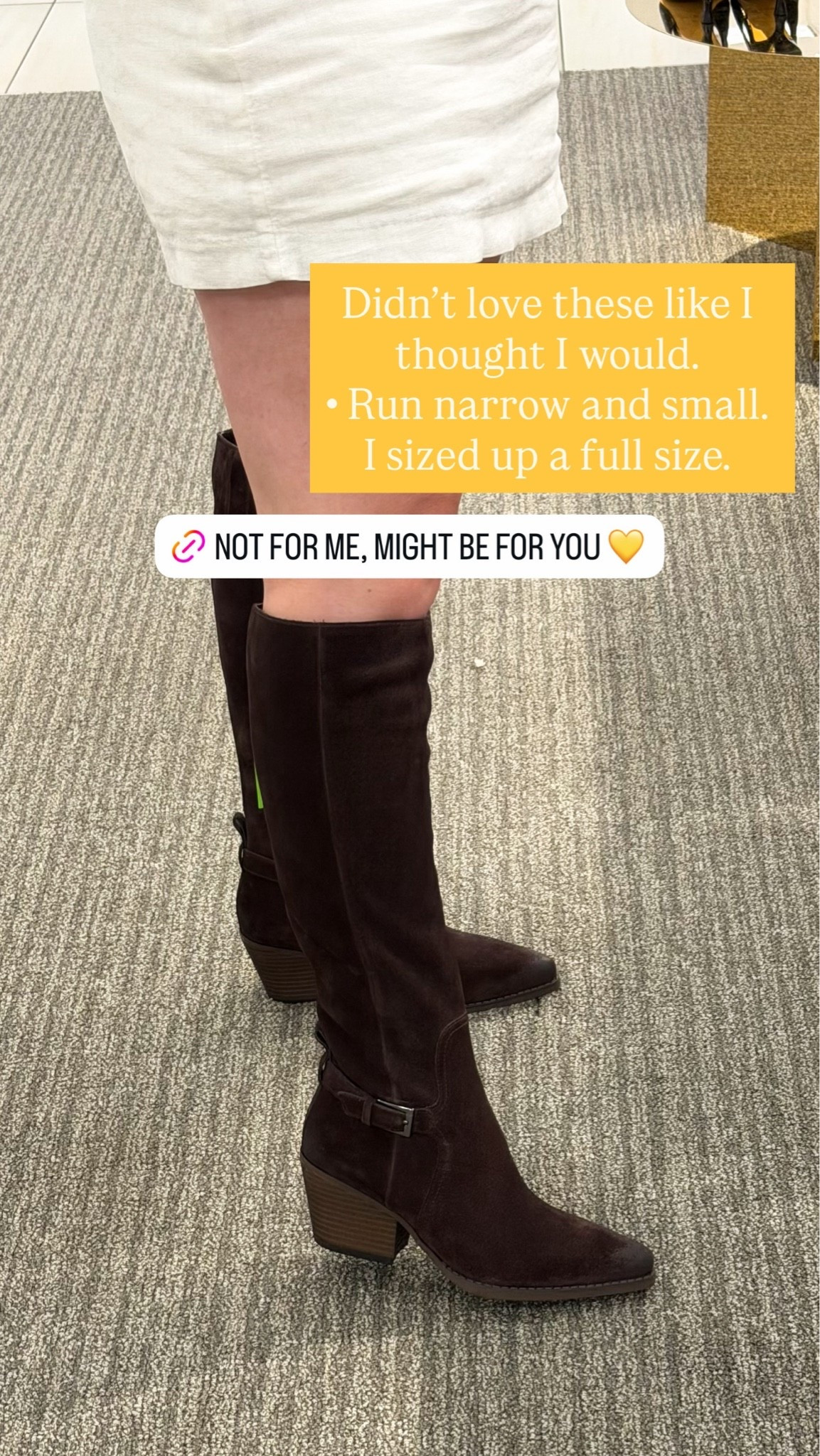 Brown Suede Knee High Boots 💛 didn’t love them as much in person as I did online.  Love the Cafe Noir Color and the heel height.  I found they run small and narrow - I sized up a full size.

#LTKgrwm #LTKootd #LTKSaleAlert