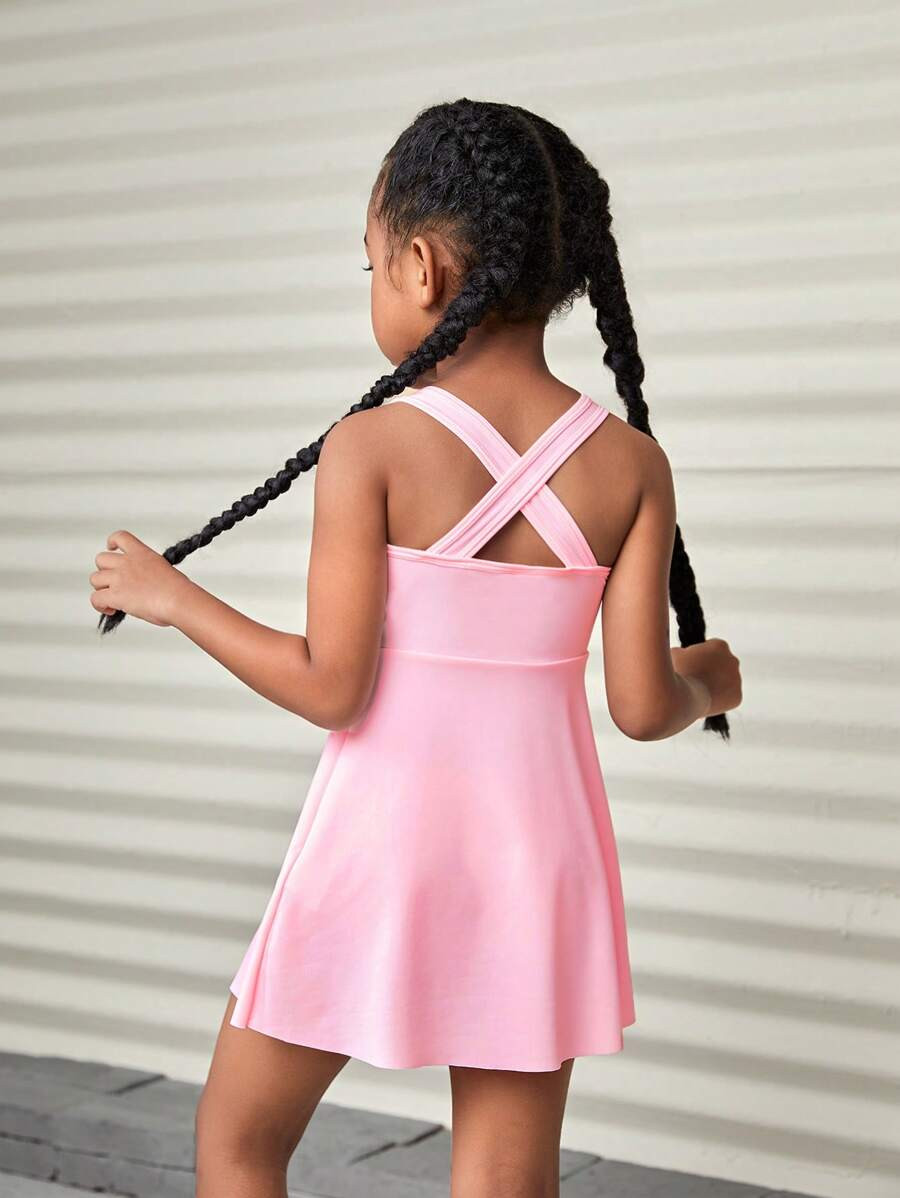 SHEIN Young Girl Summer Solid Color Knitted Tennis Dress Sportswear | SHEIN