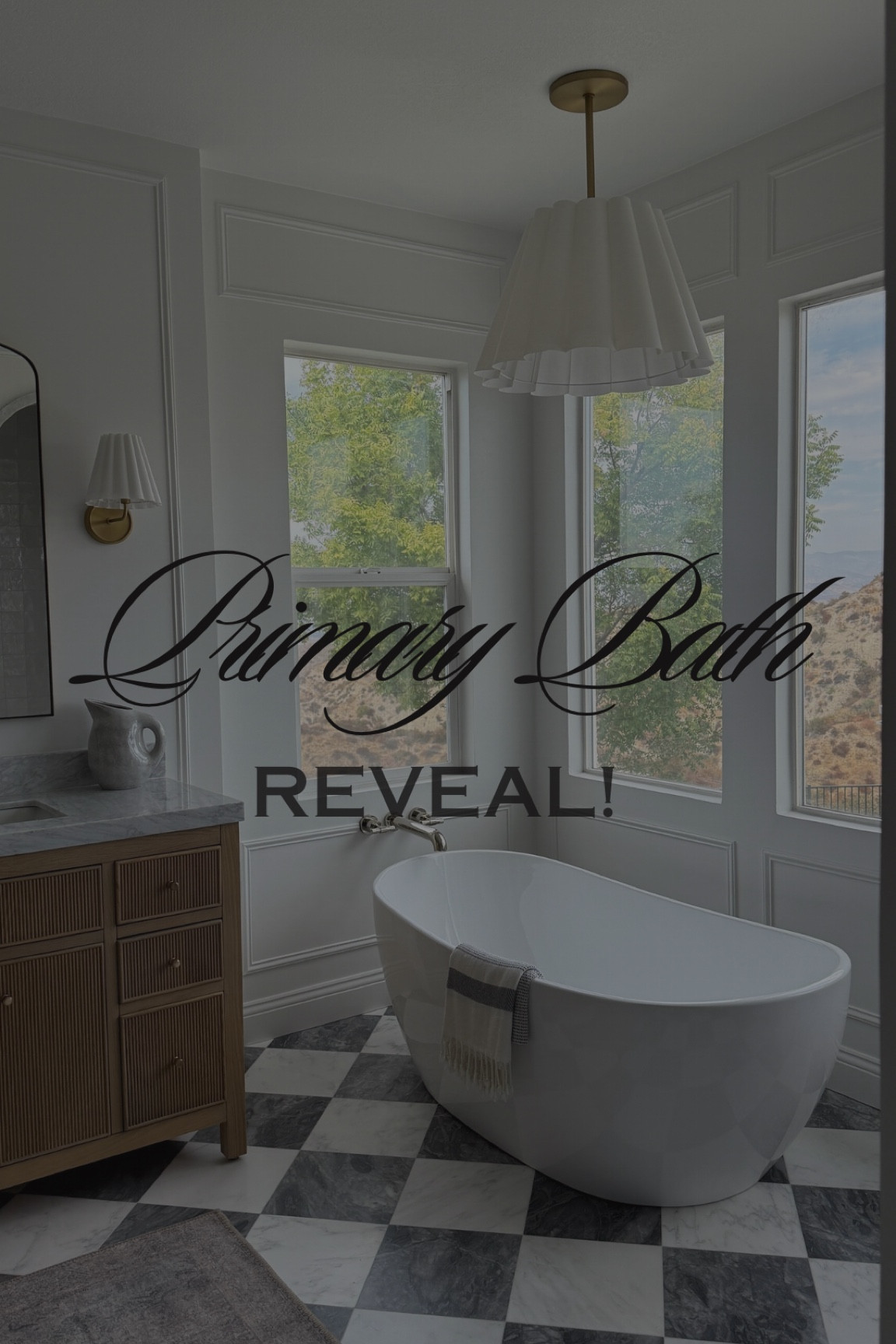 Sourcing all the things from my primary bath remodel! Reeded white oak Wood vanity, marble checkerboard floor, brass sconces, bath faucets, brass mirrors, bathroom decor 

#LTKHome #LTKVideo #LTKSaleAlert