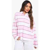 Womens Stripe Collared Rugby Top - Pink - 10 | boohoo (US & Canada)