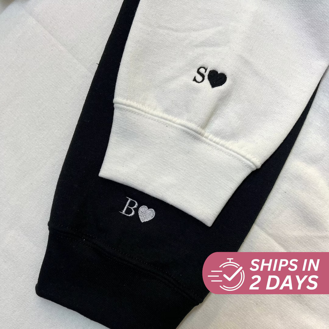 Custom Embroidered Initial Heart Sweatshirt, Couple Shirt, Initial on Sleeve, Couple's Shirt, Ann... | Etsy (US)