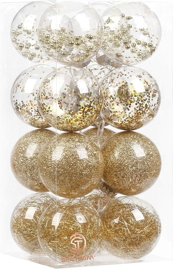 Sea Team 100mm/3.94" Shatterproof Clear Plastic Christmas Ball Ornaments Decorative Xmas Balls Ba... | Amazon (US)