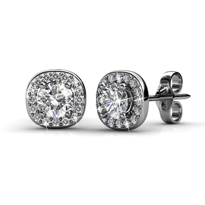 Cate & Chloe Ruth 18k White Gold Plated Halo Stud Earrings with Swarovski Crystals Gift for Women... | Walmart (US)