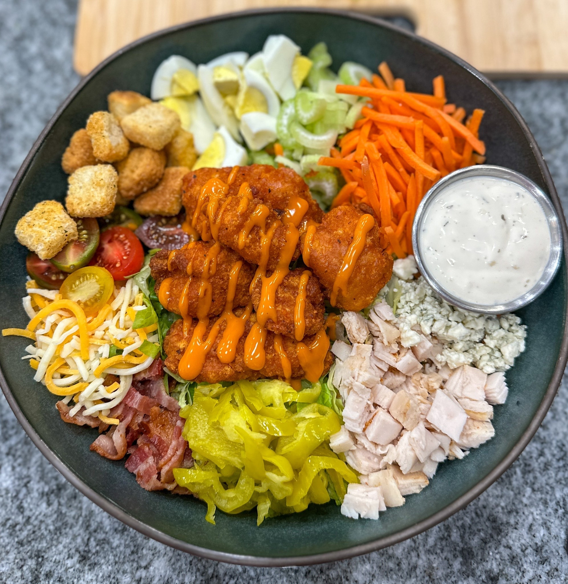 Serving my Buffalo Chicken salad in this Green stoneware Threshold bowl. Love this bowl. #bowls #kitchenware #recipecreator #home #fallbowls 