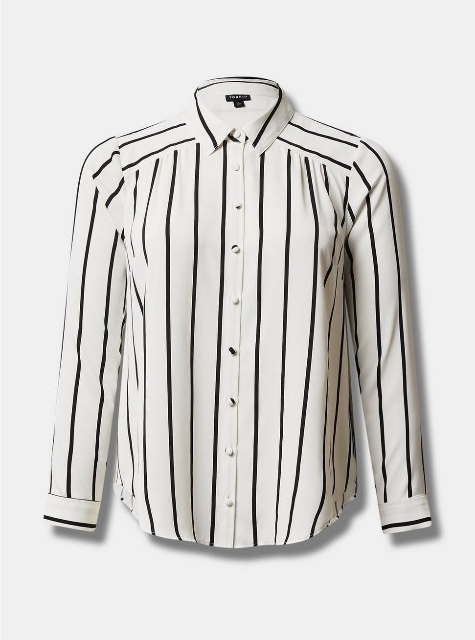 Madison Crepe De Chine Button-Front Long Sleeve Shirt | Torrid (US & Canada)