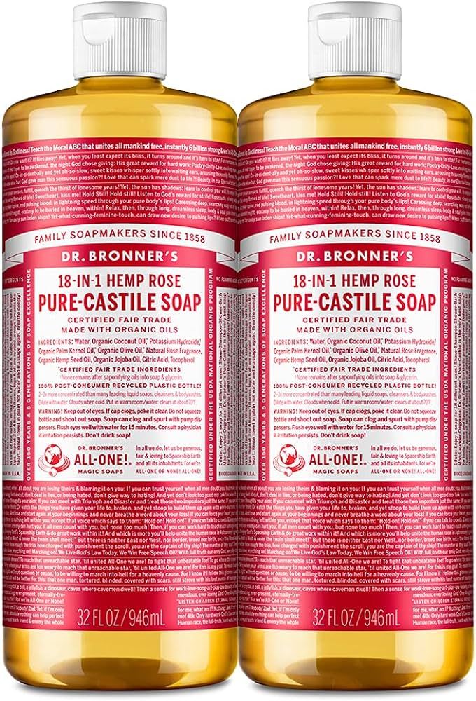 Dr. Bronner’s - Pure-Castile Liquid Soap (Rose, 32 ounce, 2-Pack) - Made with Organic Oils, 18-... | Amazon (US)
