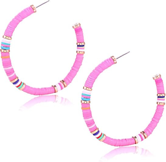 NVENF Heishi Bead Hoop Earrings for Women Rainbow Vinyl Disc Beads Circle Earring Studs Handmade ... | Amazon (US)