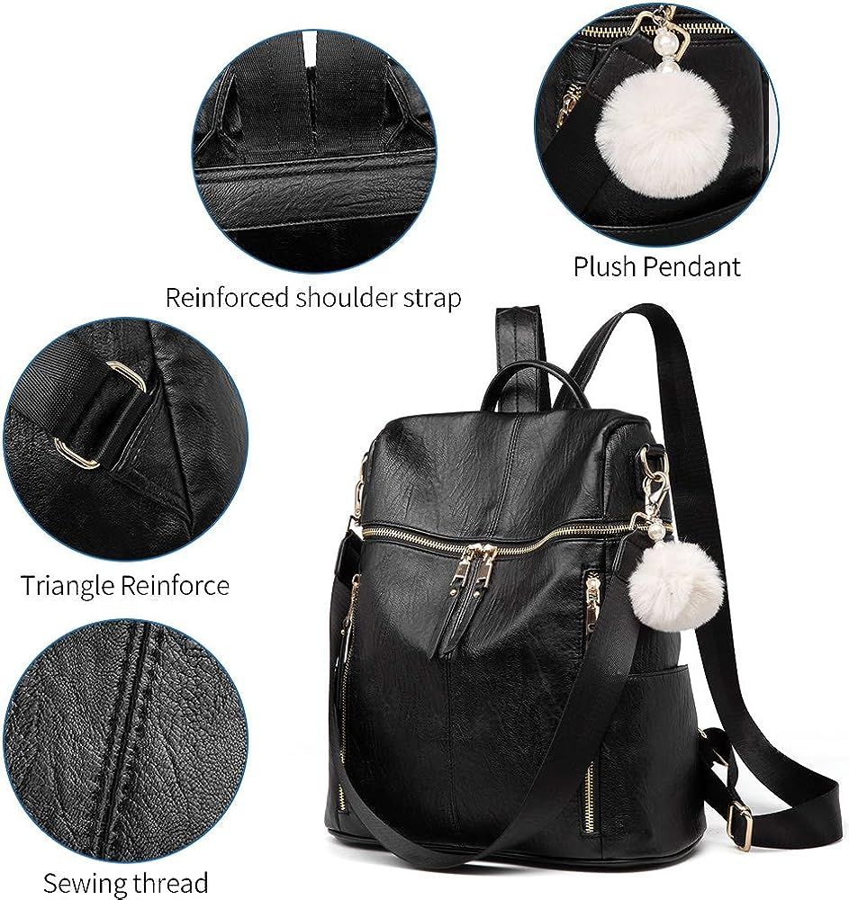 Backpack Purse for Women, Large Designer Fashion Leather Multiple Pockets Shoulder Bag for Weeken... | Amazon (US)
