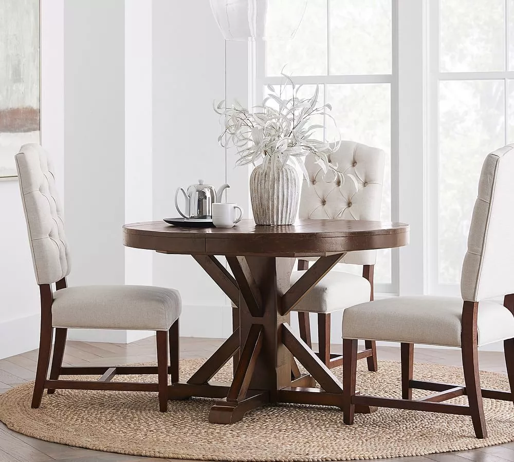 Modern Farmhouse Round Pedestal Extending Dining Table