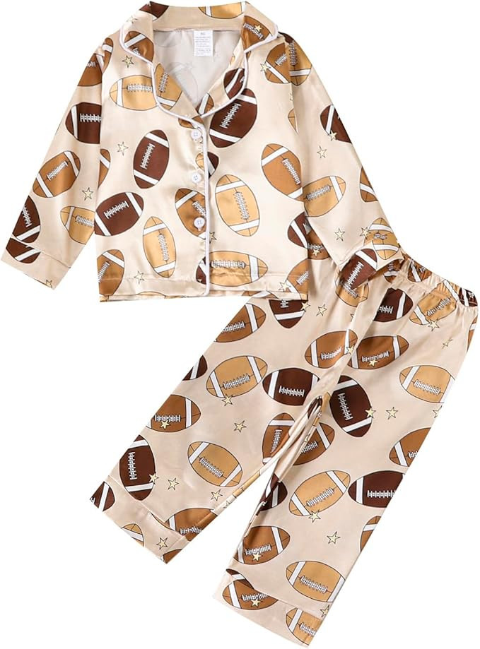 BULINGNA Kids Toddler Baby Boy Girl Fall Two Piece Pajamas Set Football Pajama Shirt Top Pants Ru... | Amazon (US)