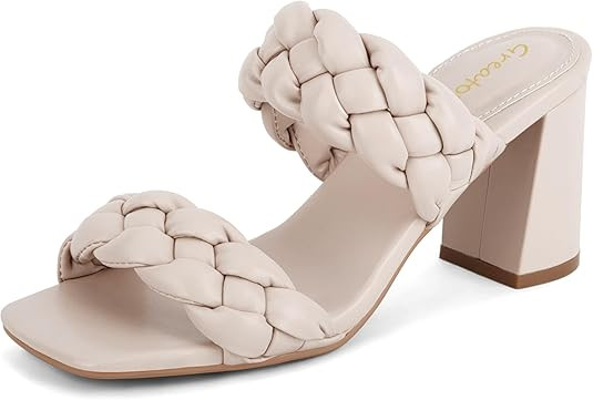 Greatonu Women's Braided Heeled Sandals Square Open Toe Summer Heels Slip On Dressy Sandals with ... | Amazon (US)