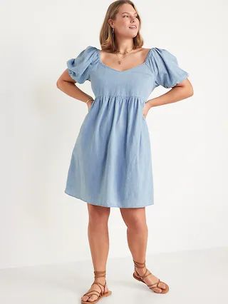 Smocked Chambray All-Day Fit & Flare Dress for Women | Old Navy (US)