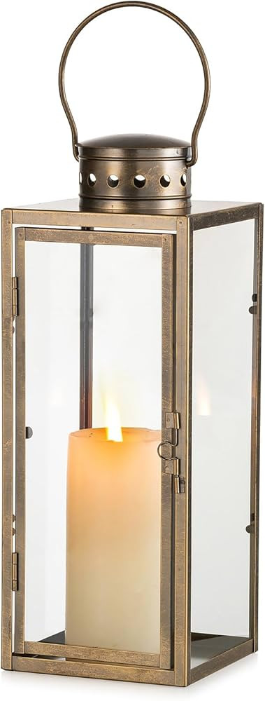 NUPTIO Large Lanterns Decorative Outdoor: 13.8 inches Tall Rustic Floor Metal Lantern with Glass ... | Amazon (US)
