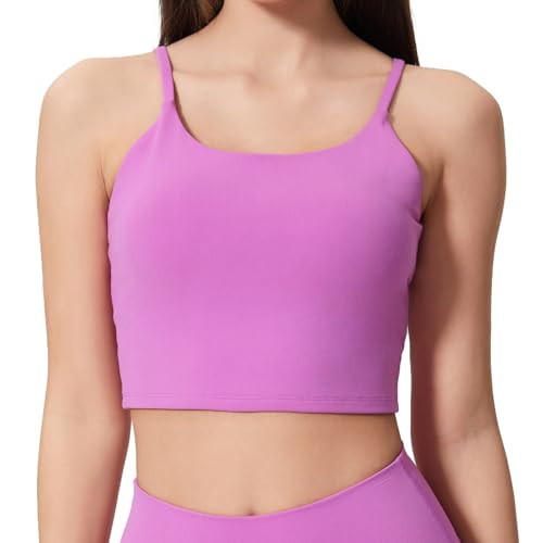 Meslong Women's Strappy Stretch Sports Bra Longline Yoga Tank Top Fitness Bra Workout Camisole Crop Tops for Teen Girl(Purple Pink,Medium) | Amazon (US)