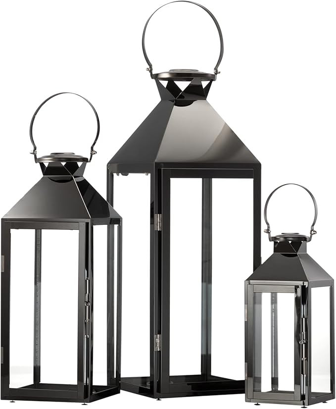 MATICO Stainless Decorative Pinnacle Candle Lantern Set of 3, Hanging Decor Hurricane Lantern Can... | Amazon (US)