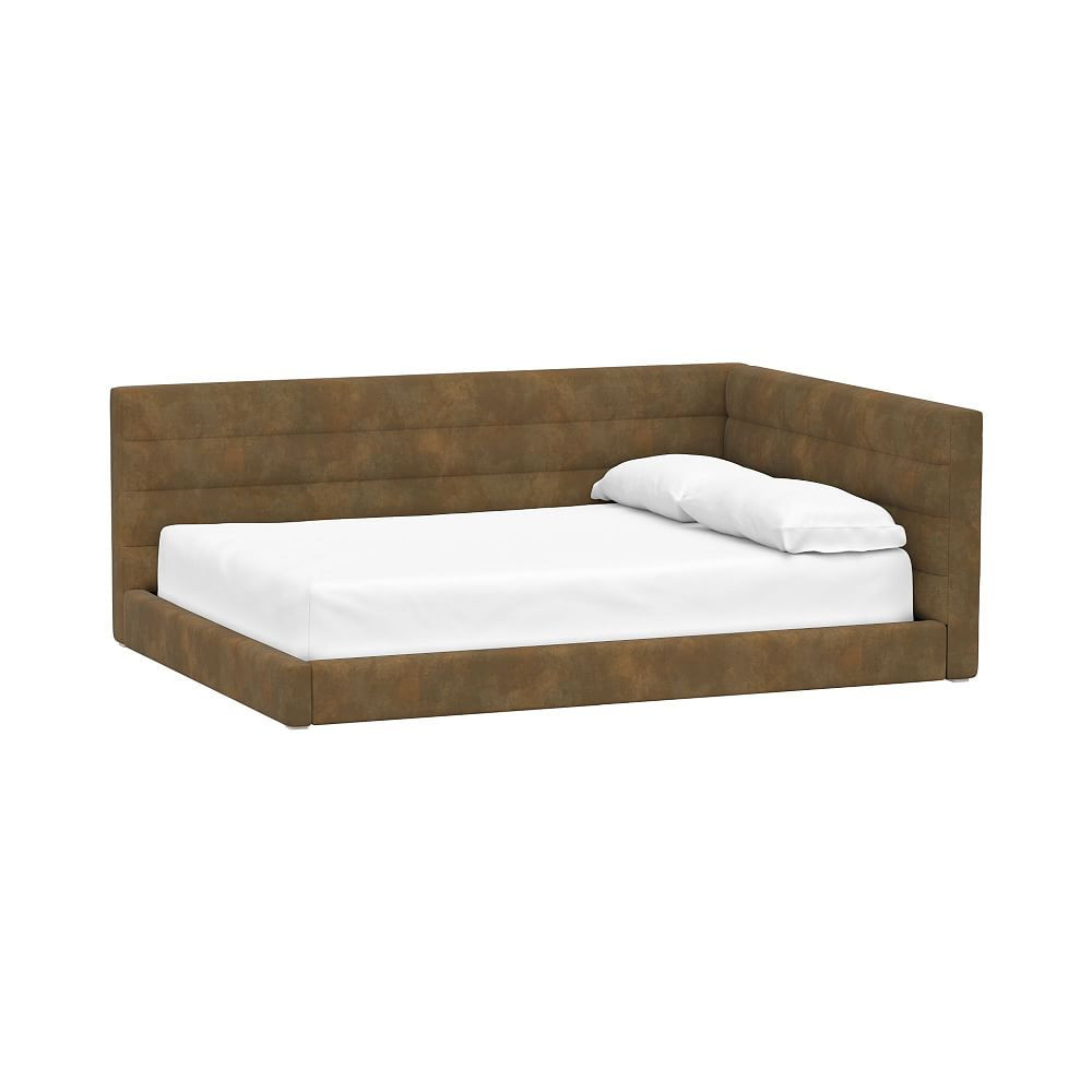 Hudson Corner Upholstered Bed, Queen, Textured Faux Suede Tobacco | Pottery Barn Teen