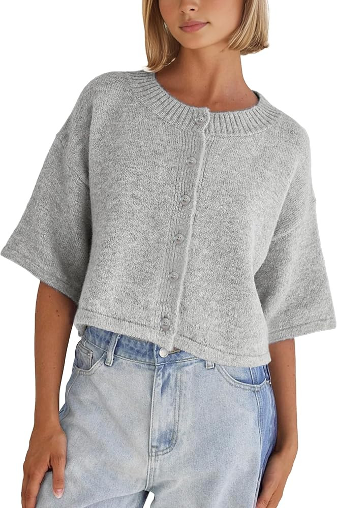 Springrain Cardigan Sweaters for Women Lightweight Knit Cropped Cardigan Button Up Solid Knitwear | Amazon (US)